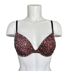 NWOT Victoria’s Secret Women’s Brown Leopard & Rose Print Push-Up Bra‎ Size 32D